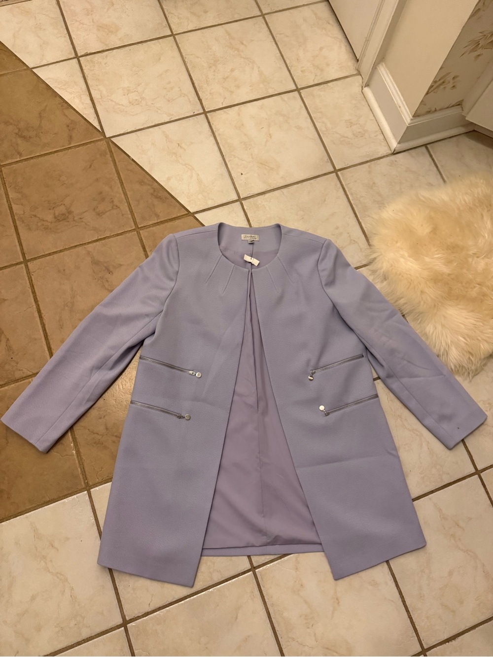 TAHARI Women's Tailored purple/blue Coat with Zip Pocket Details